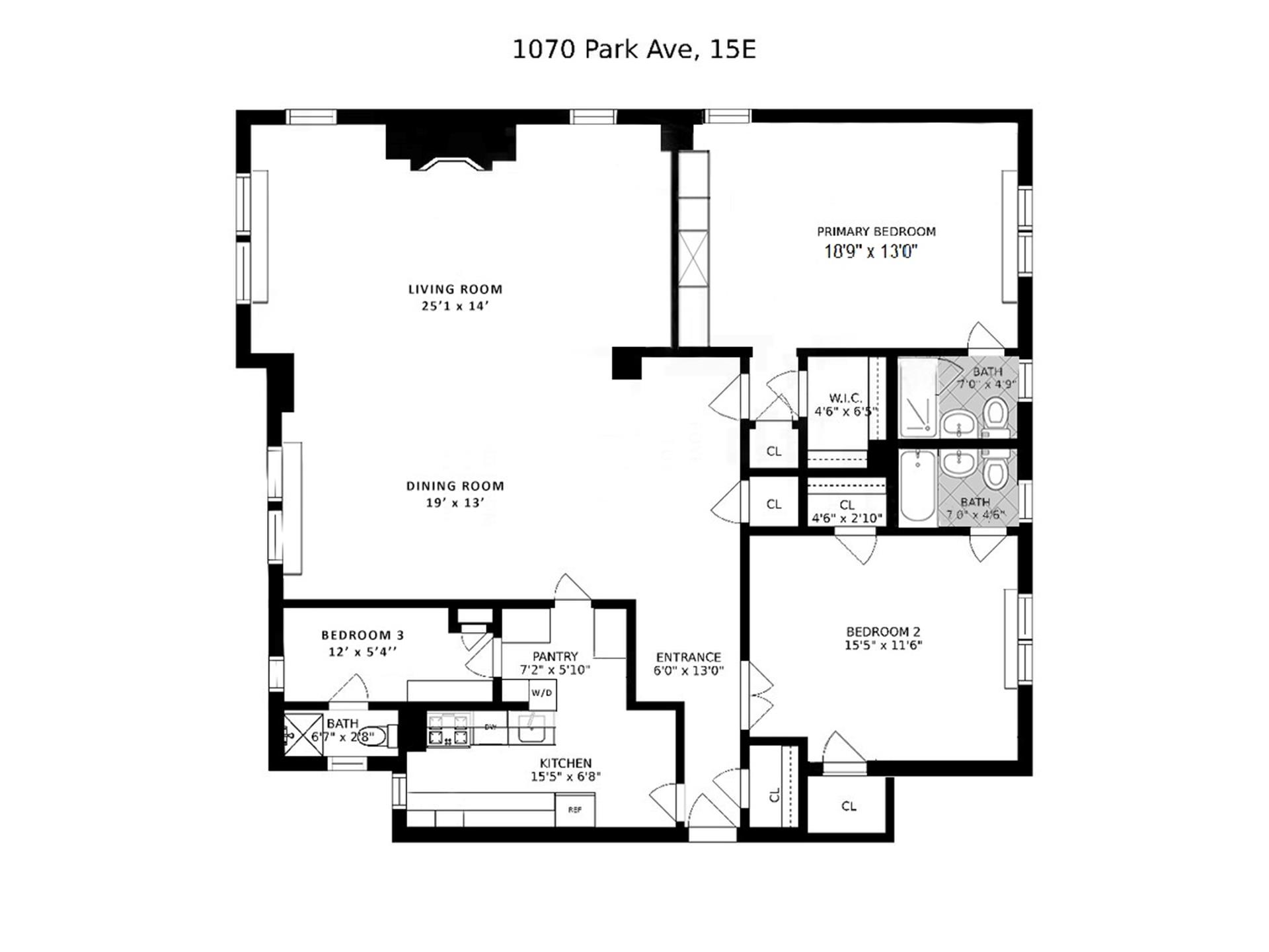 Floorplan for 1070 Park Avenue, 15E