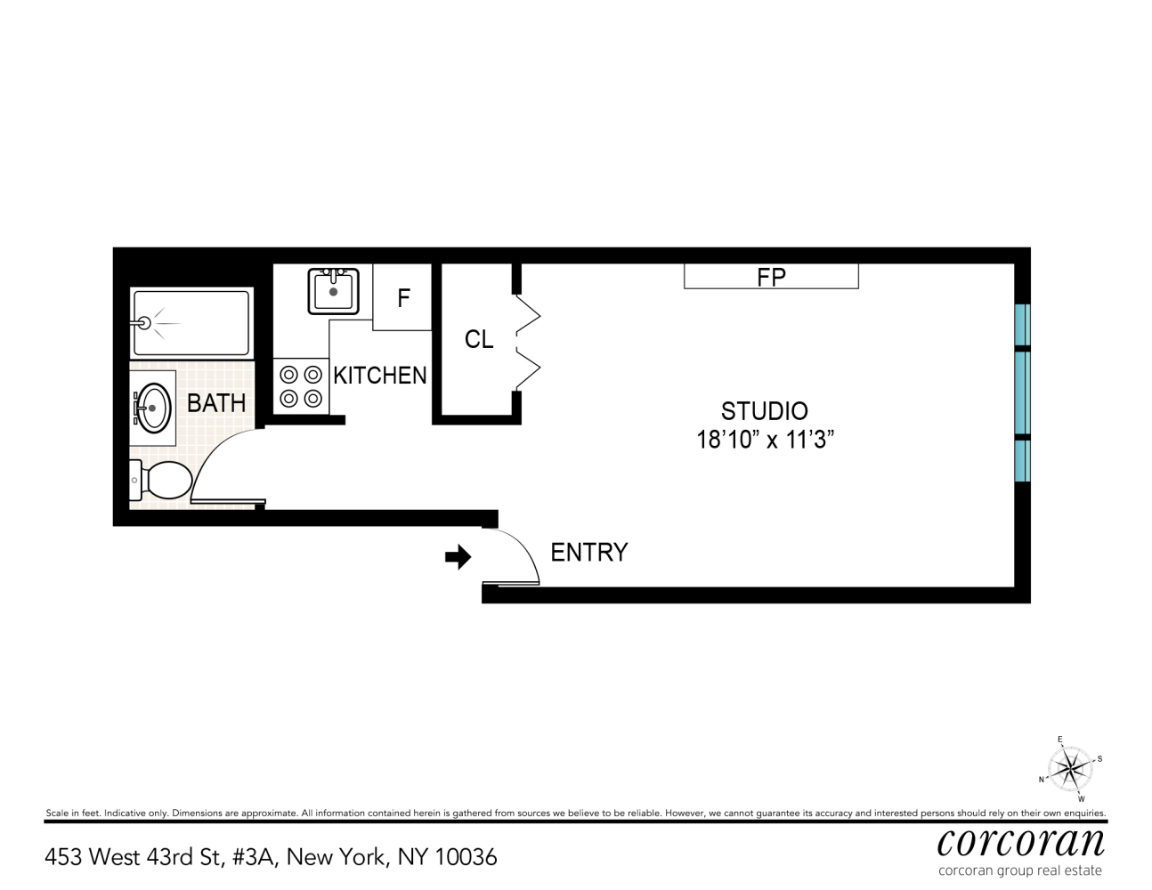 453 W 43RD Street, New York, NY 10036, 2 Rooms Rooms,1 BathroomBathrooms,Residential,For Sale,43RD,RPLU-33422747178