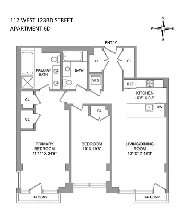 Floorplan for 117 West 123rd Street, 6D