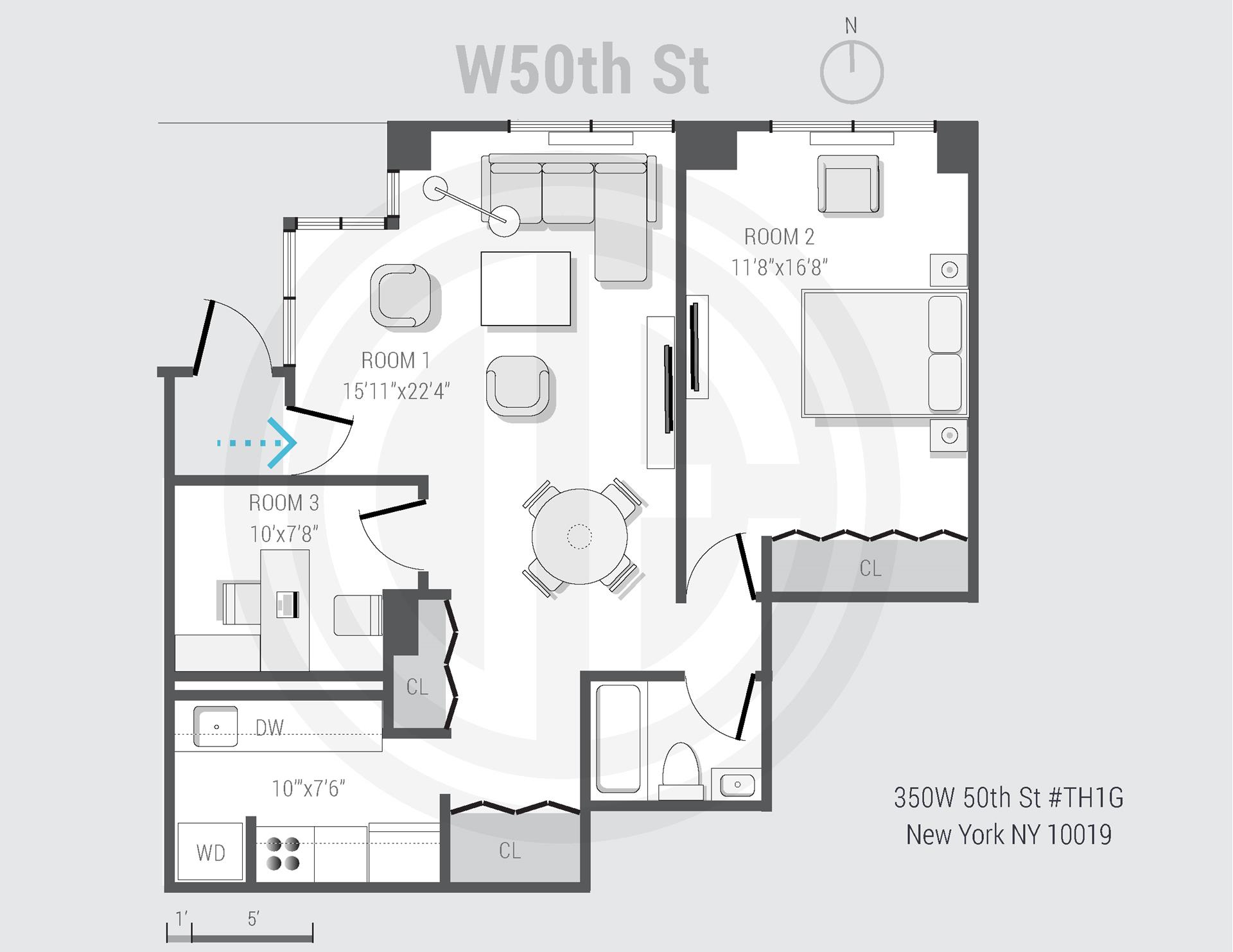 Floorplan for 350 West 50th Street, TH1G