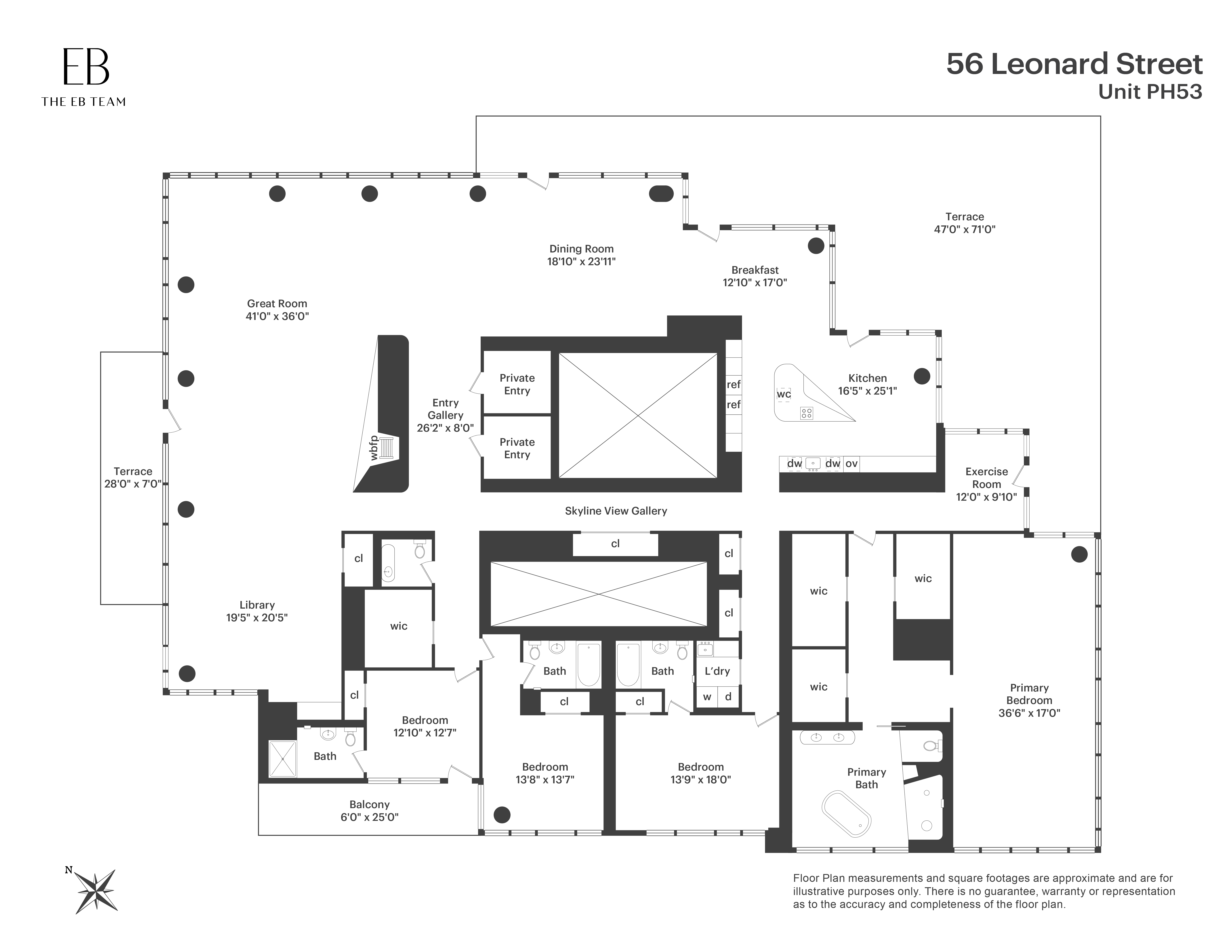 Floorplan for 56 Leonard Street, PH53