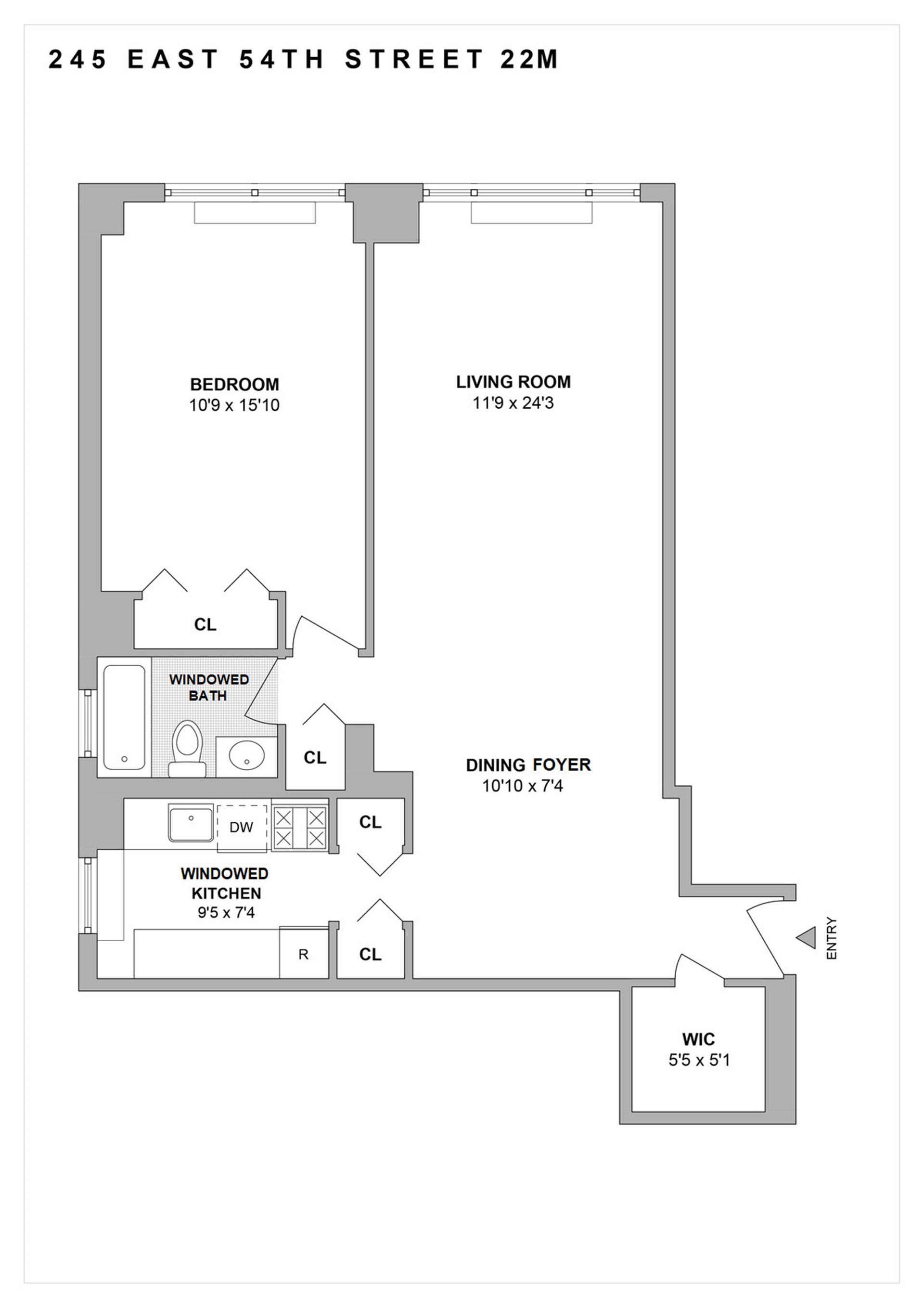 Floorplan for 245 East 54th Street, 22M