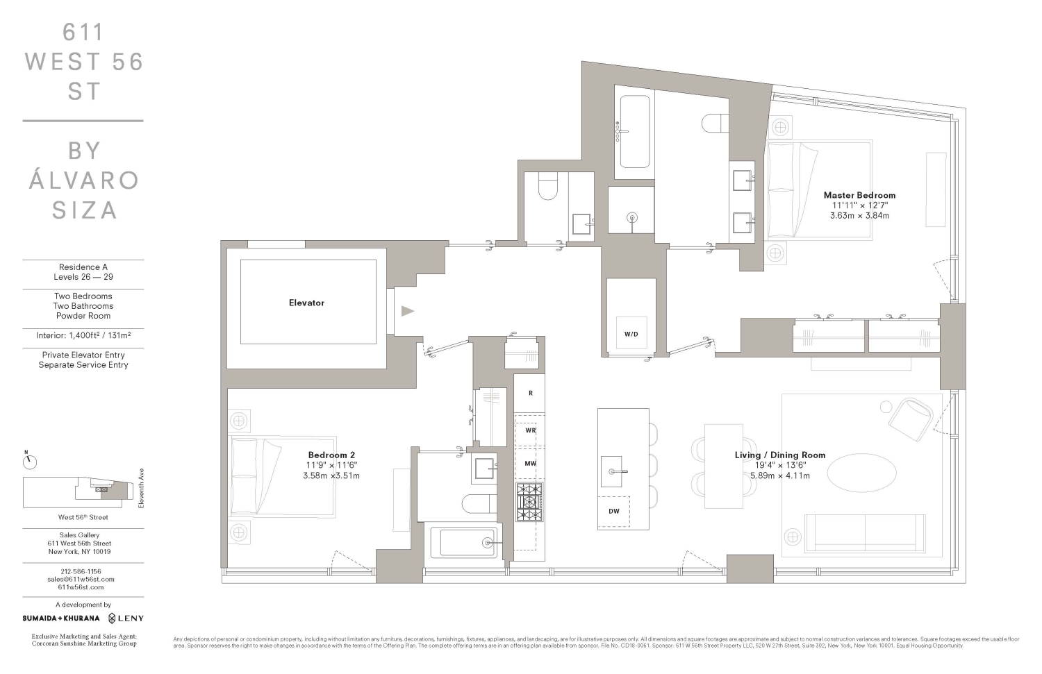 Floorplan for 611 West 56th Street, 27A