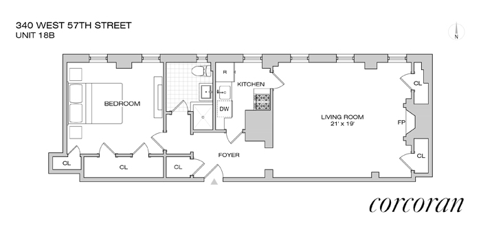 Floorplan for 340 West 57th Street, 18B