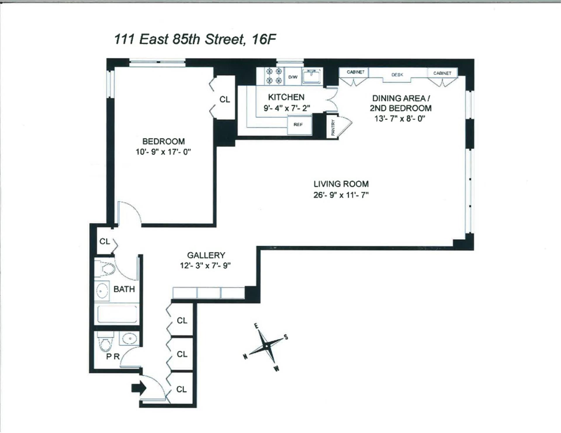 Floorplan for 111 East 85th Street, 16F