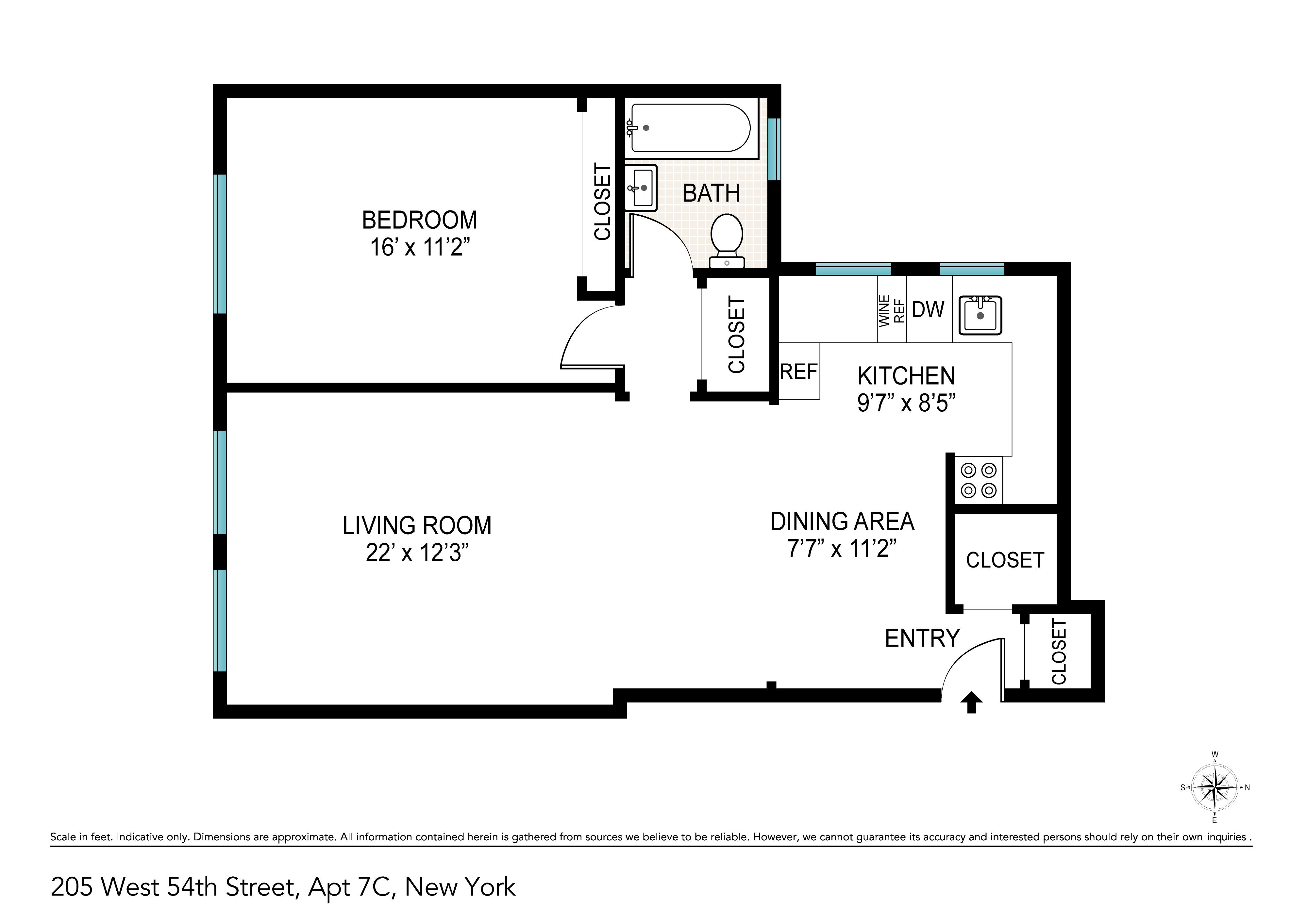 Floorplan for 205 West 54th Street, 7-C