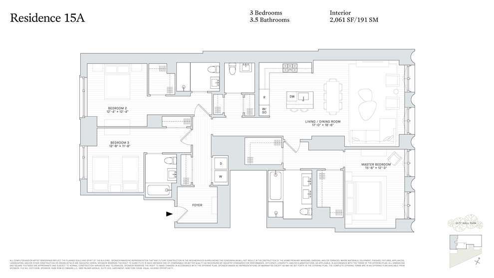 Floorplan for 25 Park Row, 15A