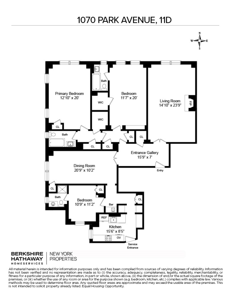 Floorplan for 1070 Park Avenue, 11D