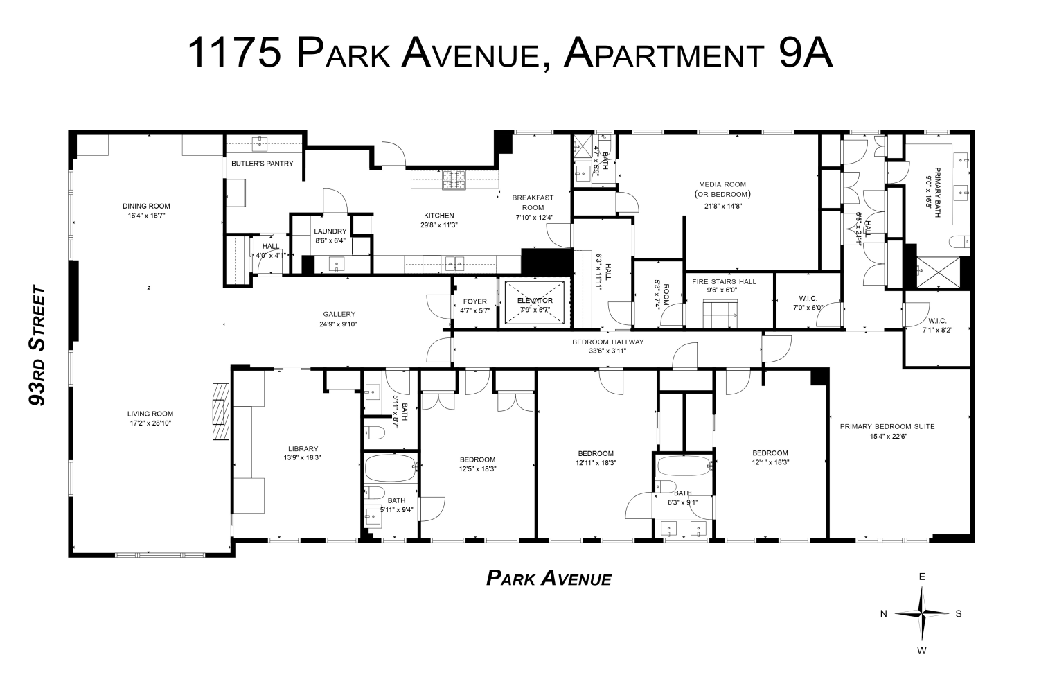 Floorplan for 1175 Park Avenue, 9A
