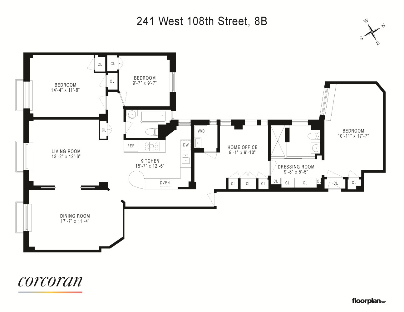 Floorplan for 241 West 108th Street, 8B