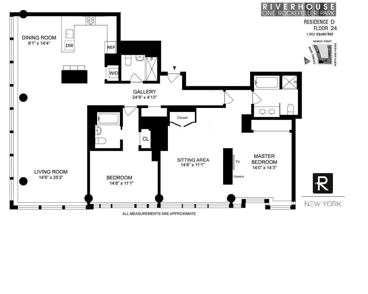 Floorplan for 2 River Terrace, 24-D