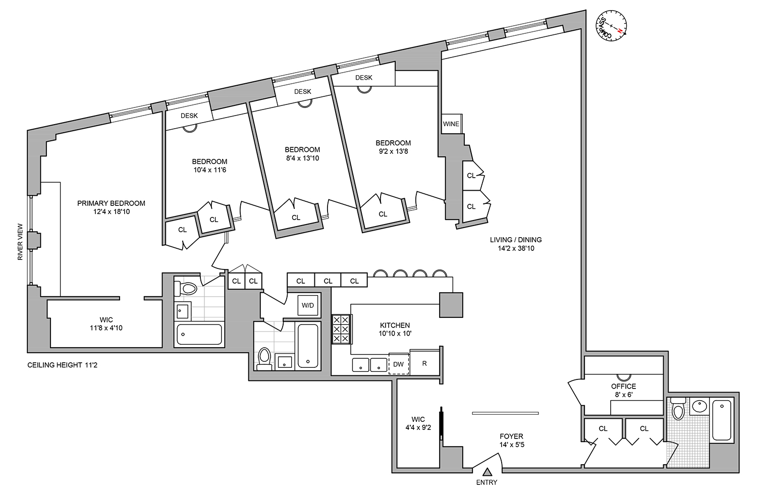 Floorplan for 3 Hanover Square, 14EF