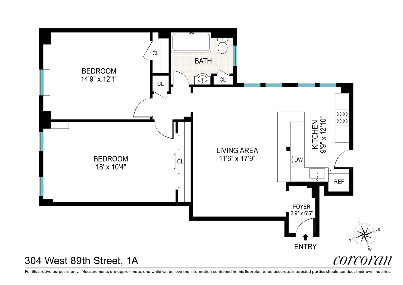 Floorplan for 304 West 89th Street, 1A