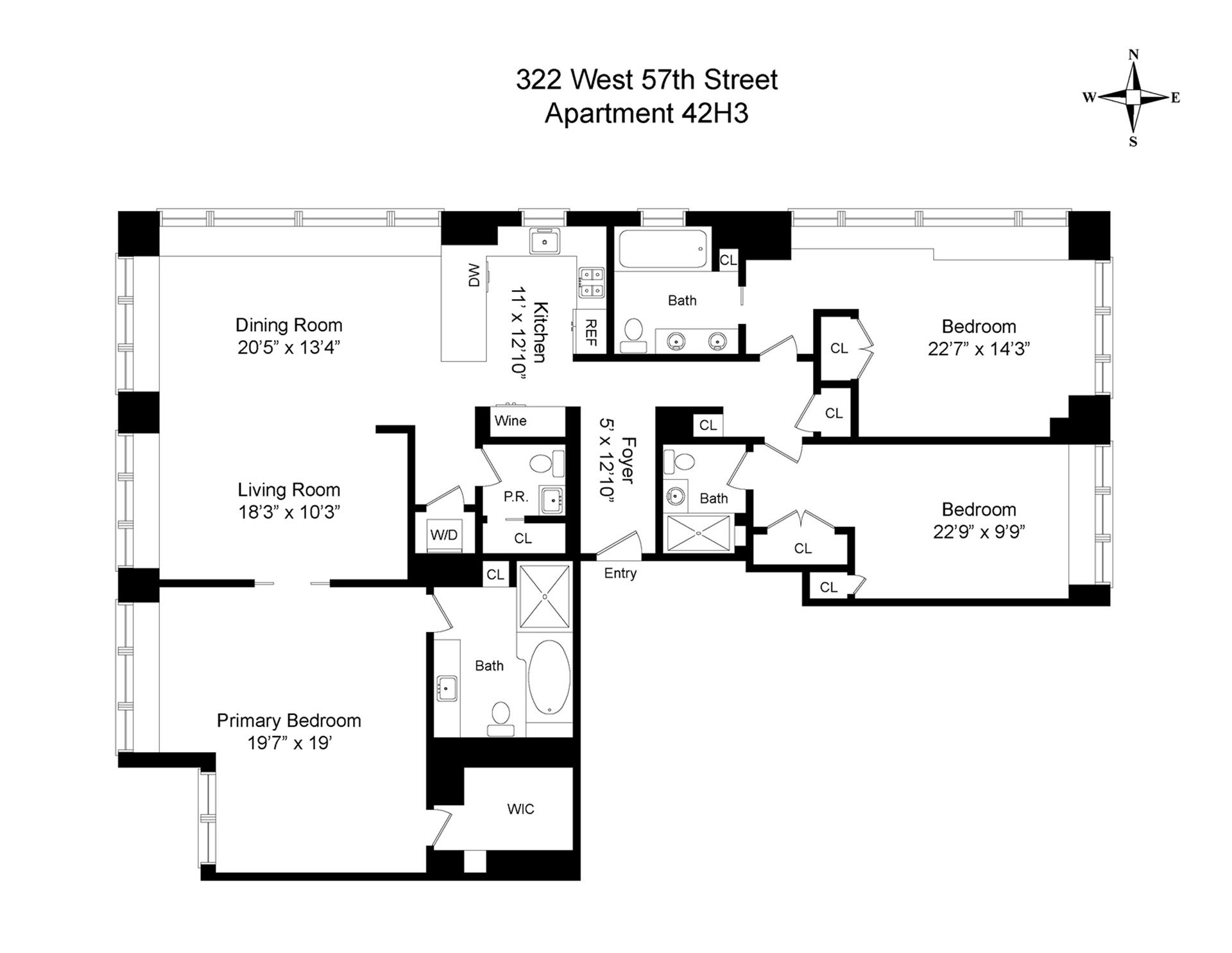 Floorplan for 322 West 57th Street, 42H
