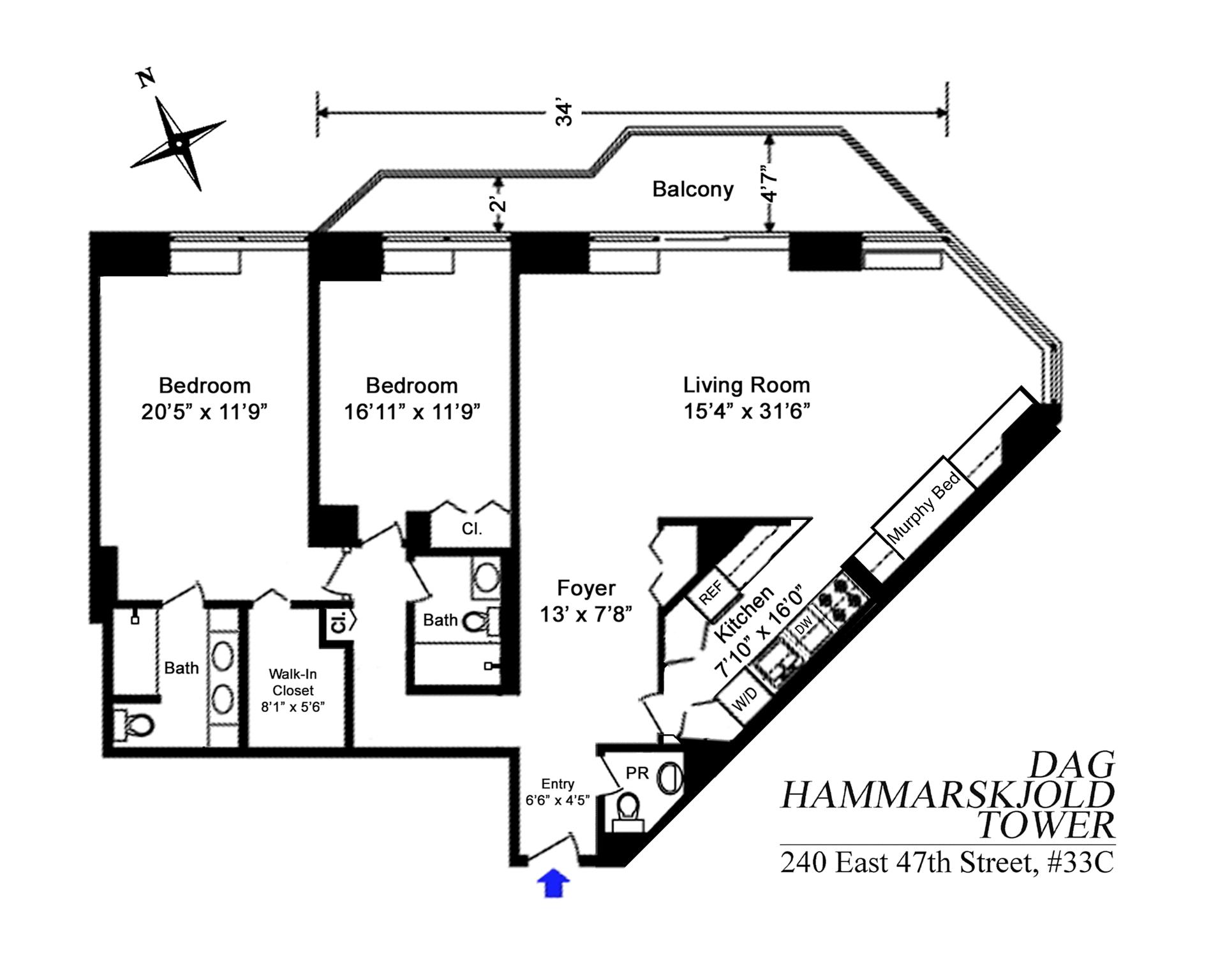 Floorplan for 240 East 47th Street, 33C