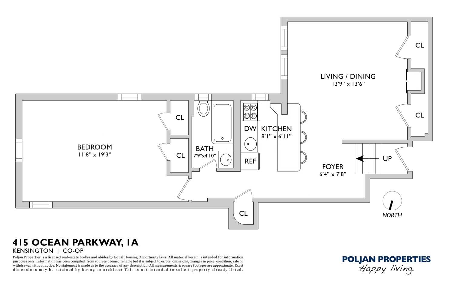 415 OCEAN Parkway, New York, NY 11218, 1 Bedroom Bedrooms, 3 Rooms Rooms,1 BathroomBathrooms,Residential,For Sale,OCEAN,RPLU-771022875051