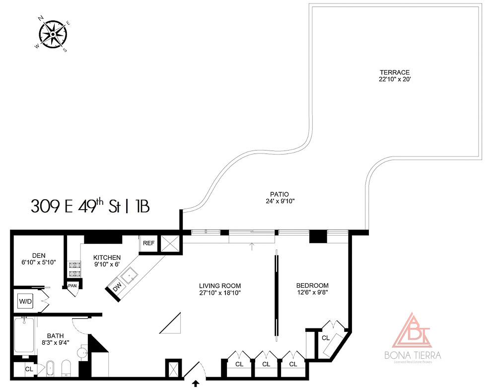 Floorplan for 309 East 49th Street, 1-B