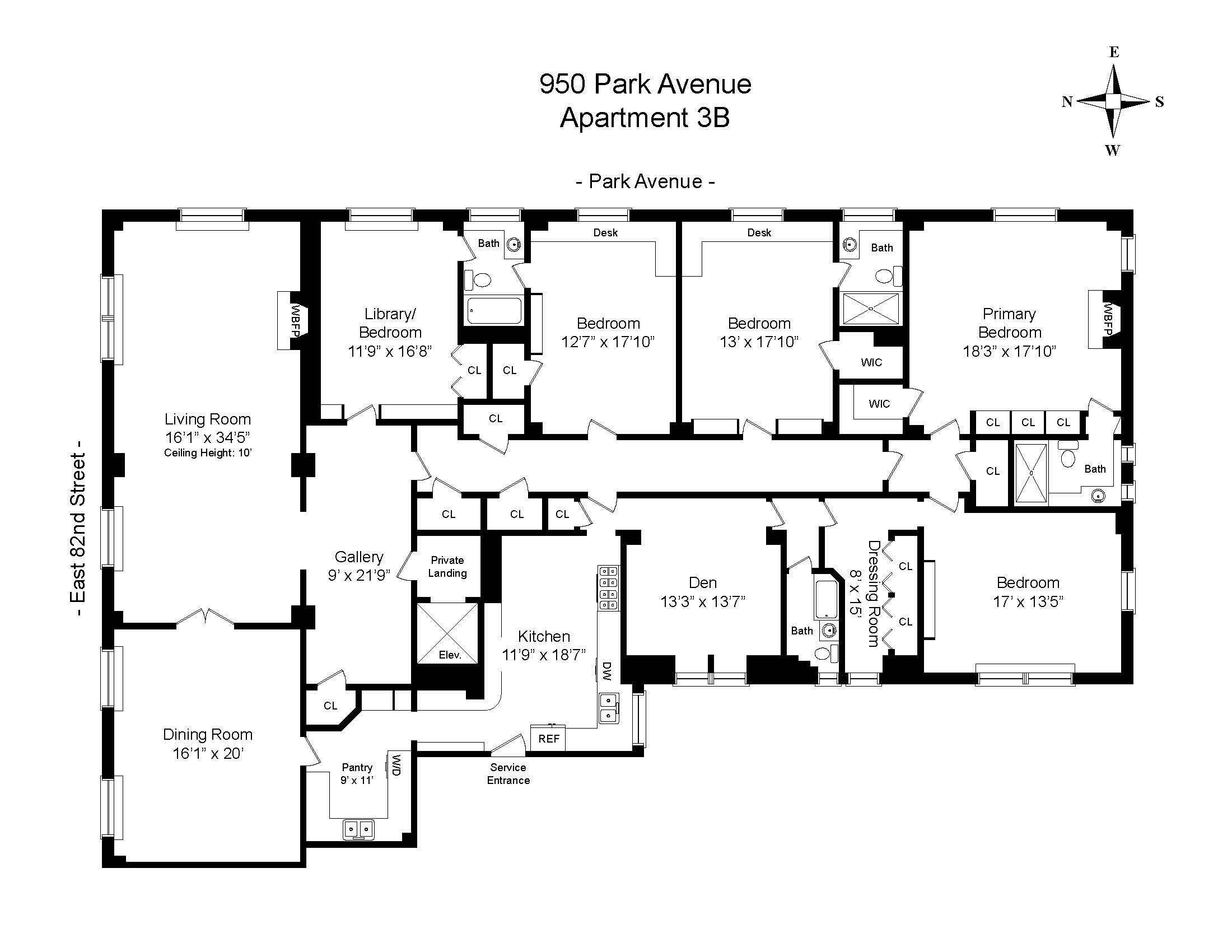 Floorplan for 950 Park Avenue, 3B