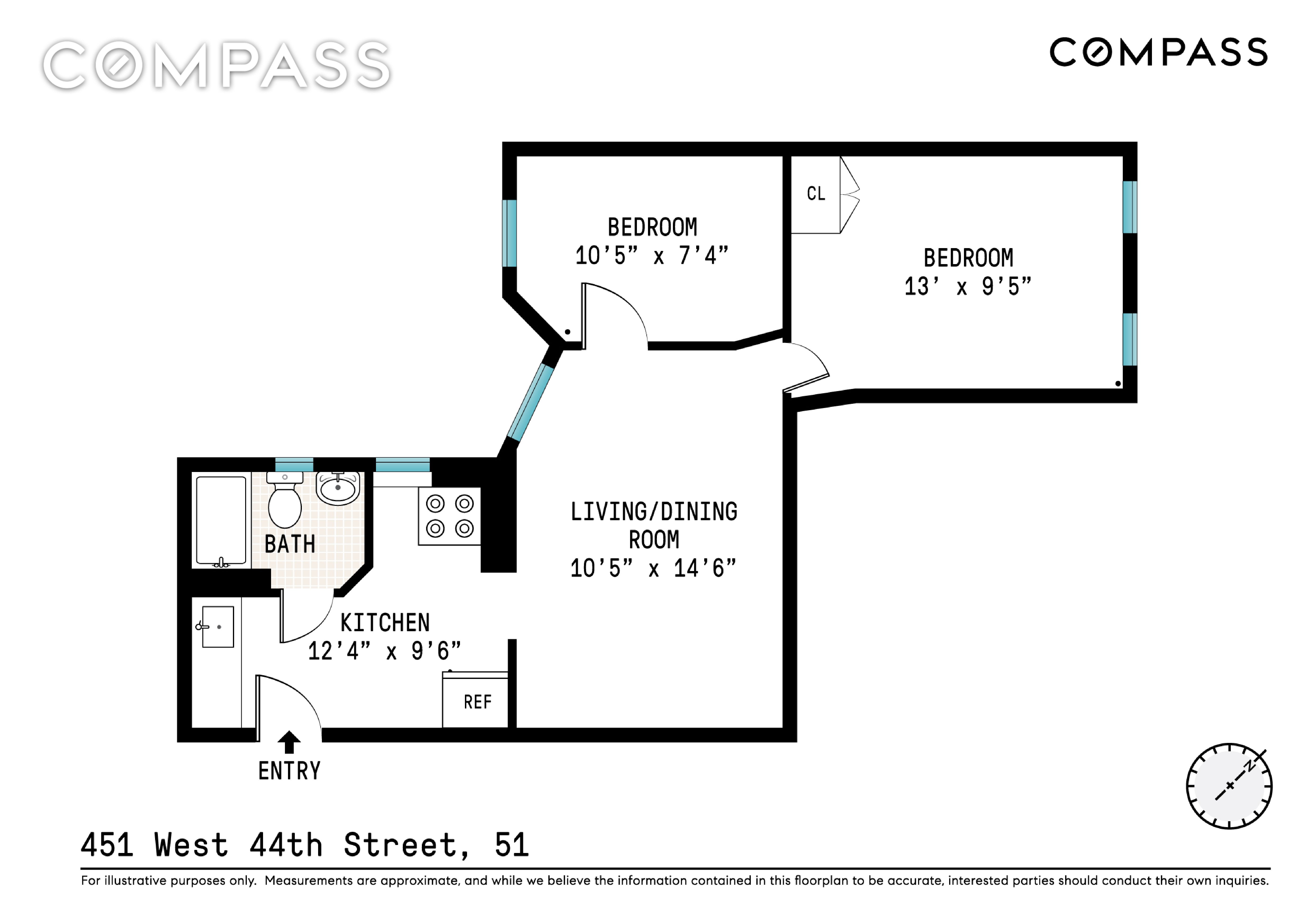 451 West 44th Street 51, Hell S Kitchen, Midtown West, NYC - 2 Bedrooms  
1 Bathrooms  
1 Rooms - 