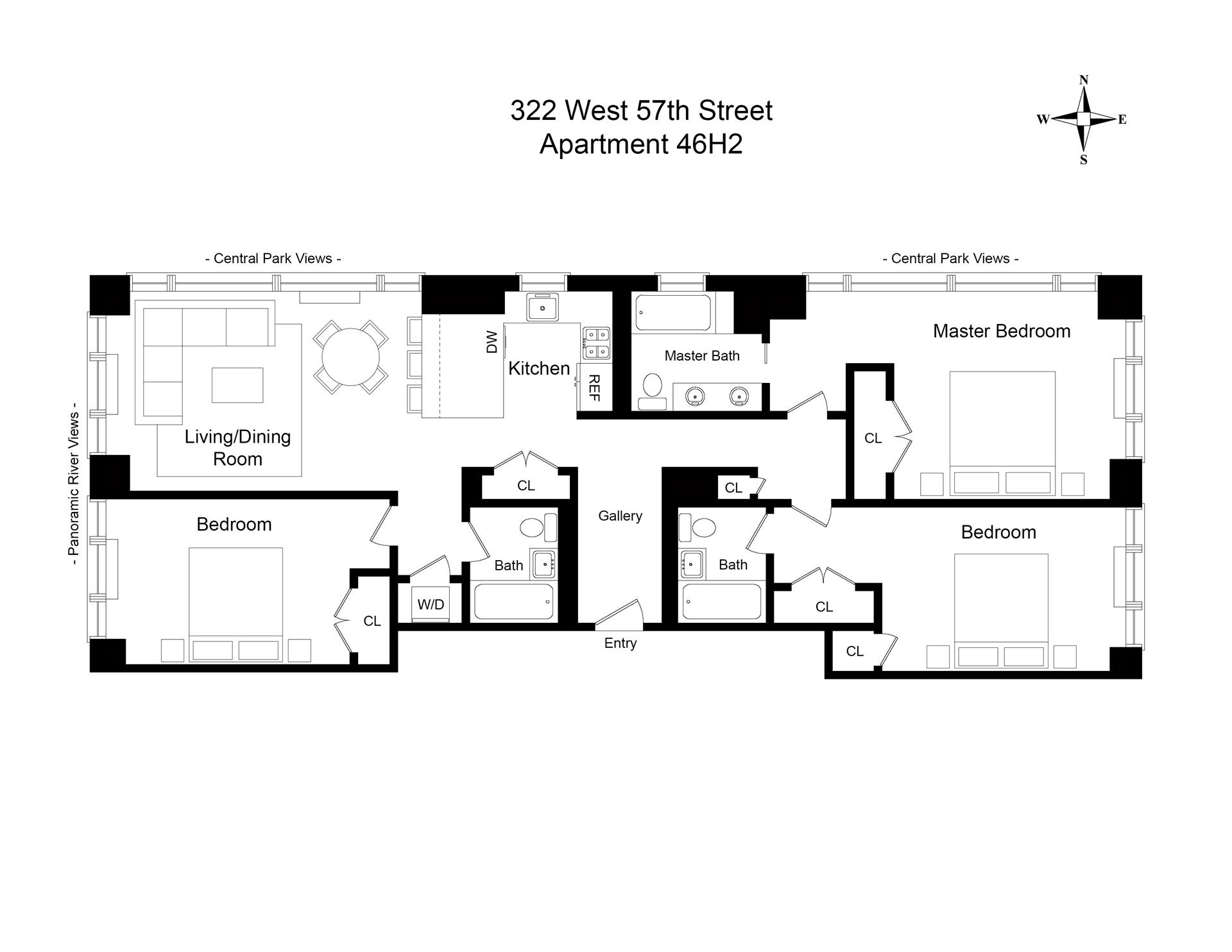 Floorplan for 322 West 57th Street, 46H2