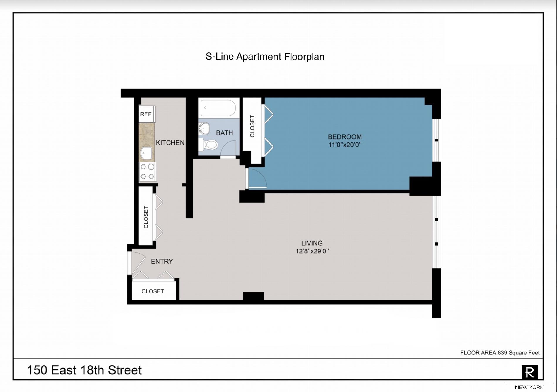 150 East 18th Street 7-S, Gramercy Park, Downtown, NYC - 1 Bedrooms  
1 Bathrooms  
3 Rooms - 