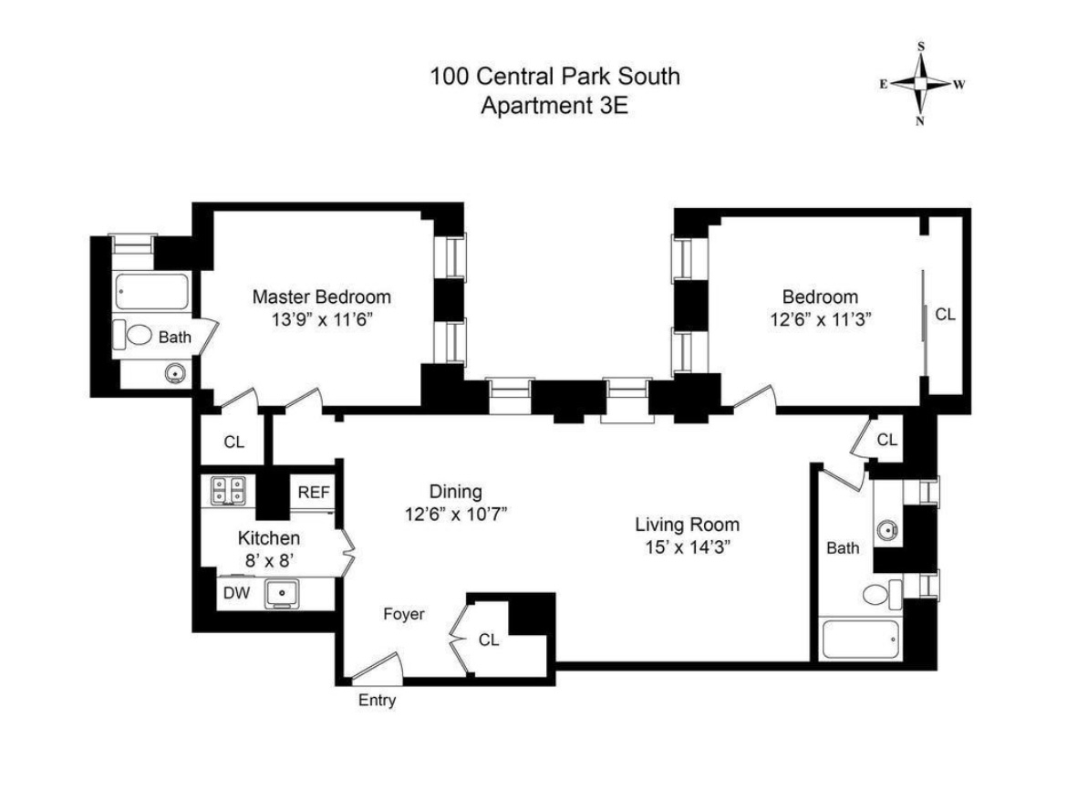Floorplan for 100 Central Park, 3E