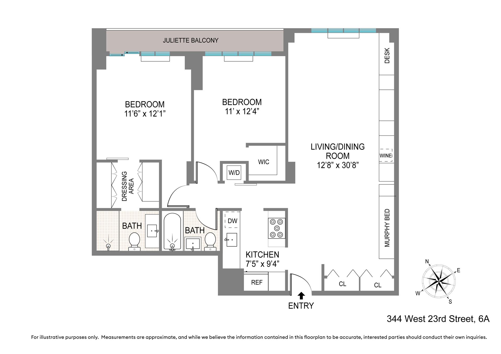Floorplan for 344 West 23rd Street, 6A
