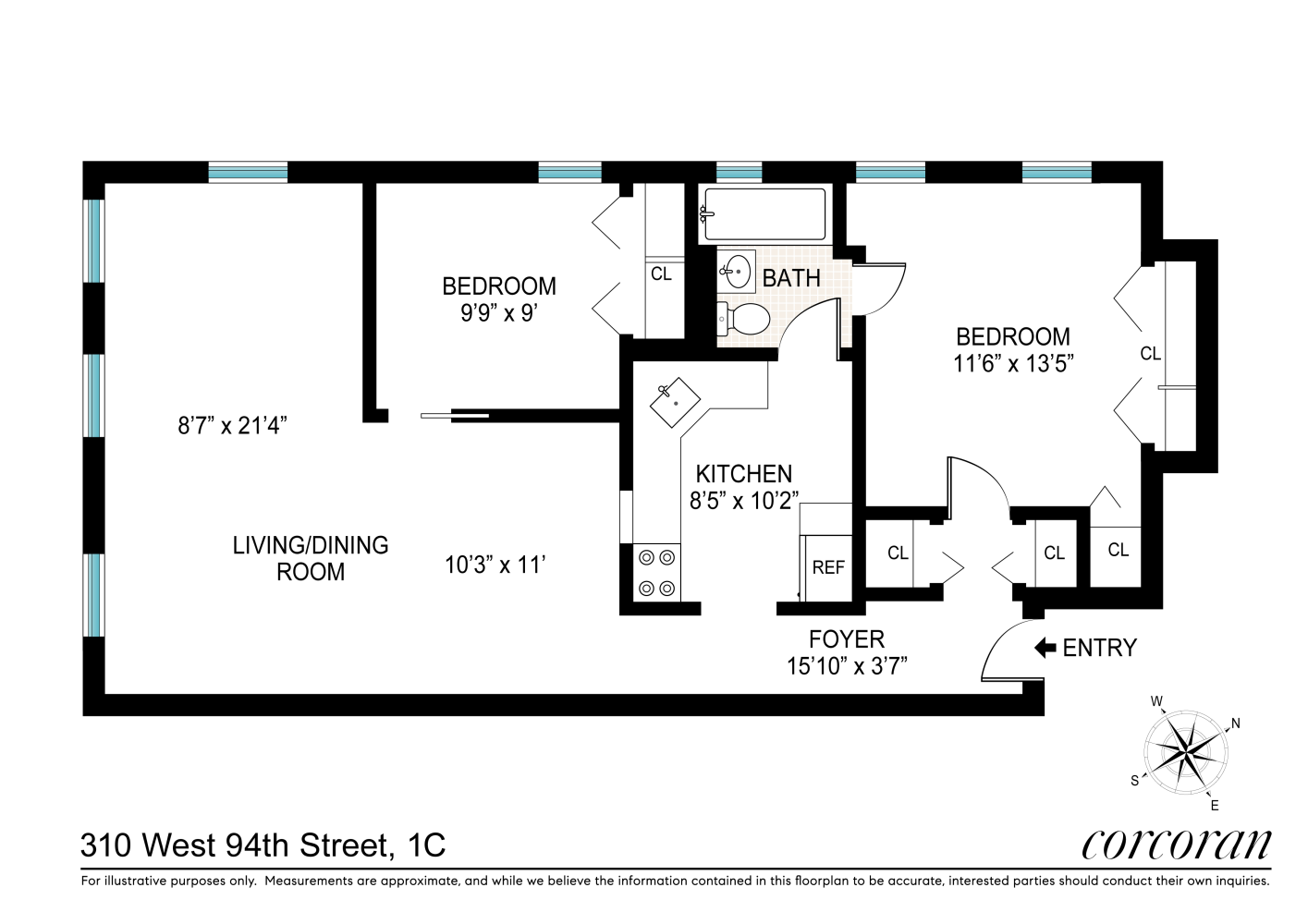 Floorplan for 310 West 94th Street, 1C