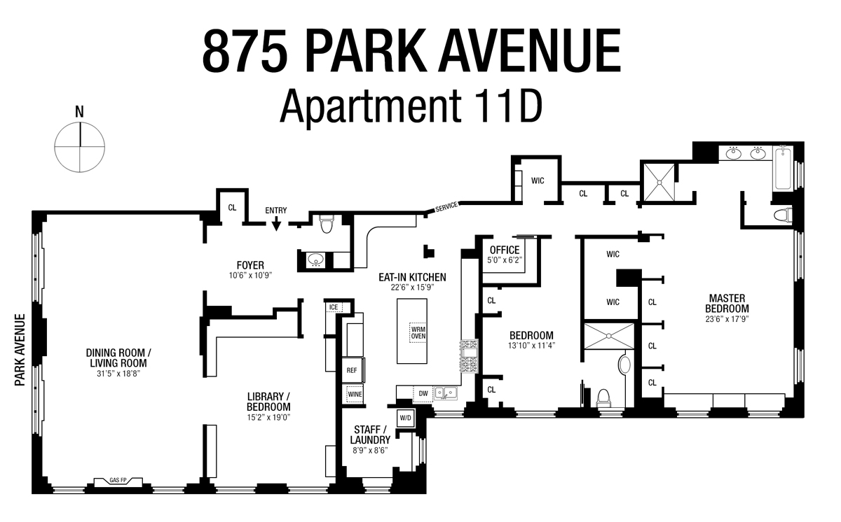 Floorplan for 875 Park Avenue, 11D