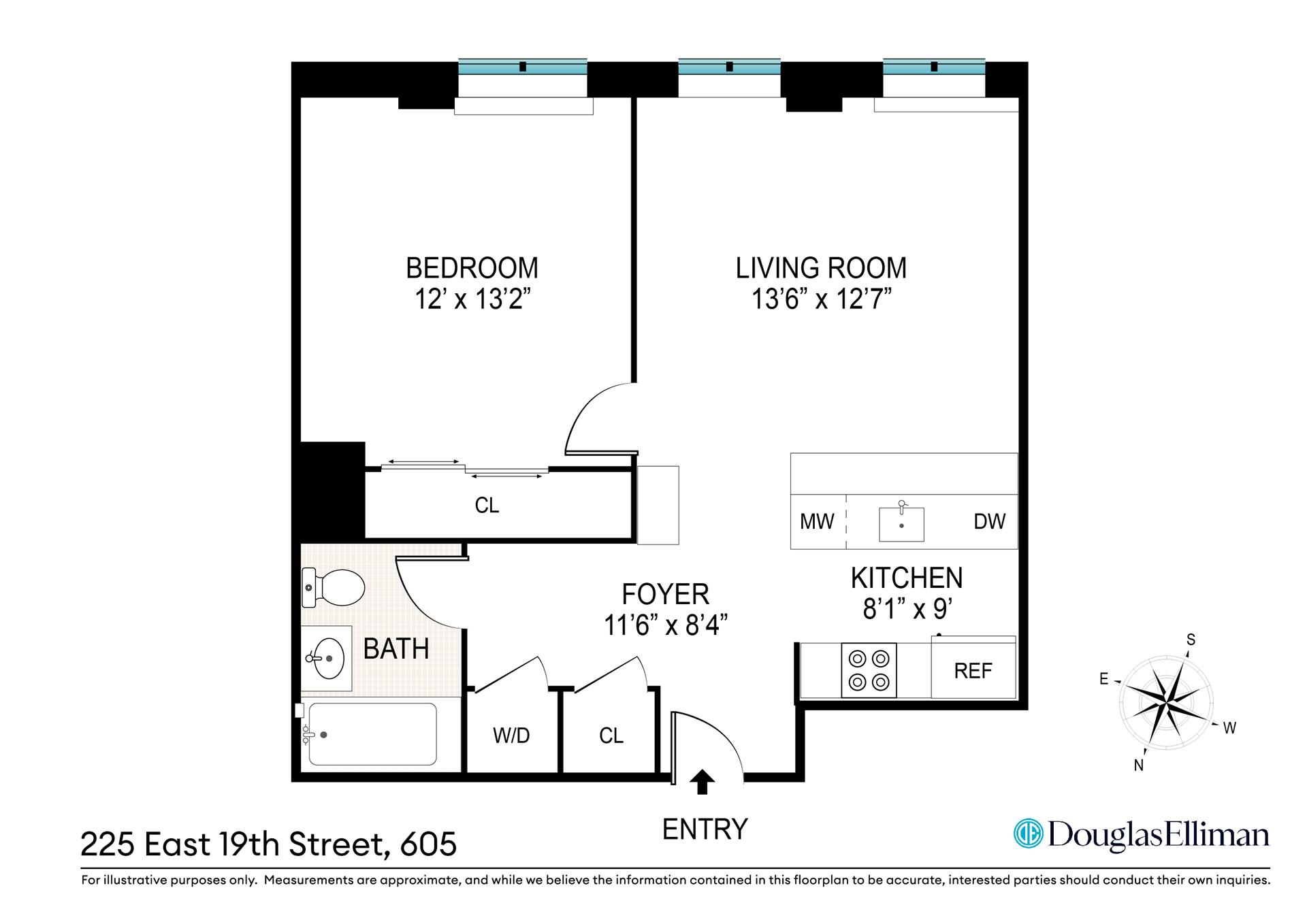 Floorplan for 225 East 19th Street, 605