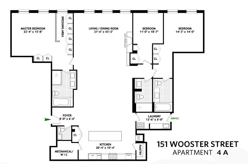 Floorplan for 151 Wooster Street, 4A