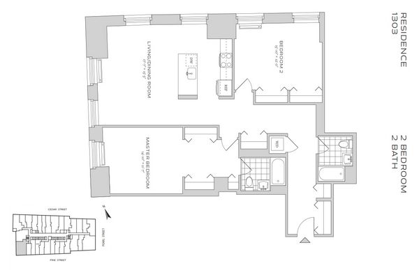 Floorplan for 70 Pine Street, 1305
