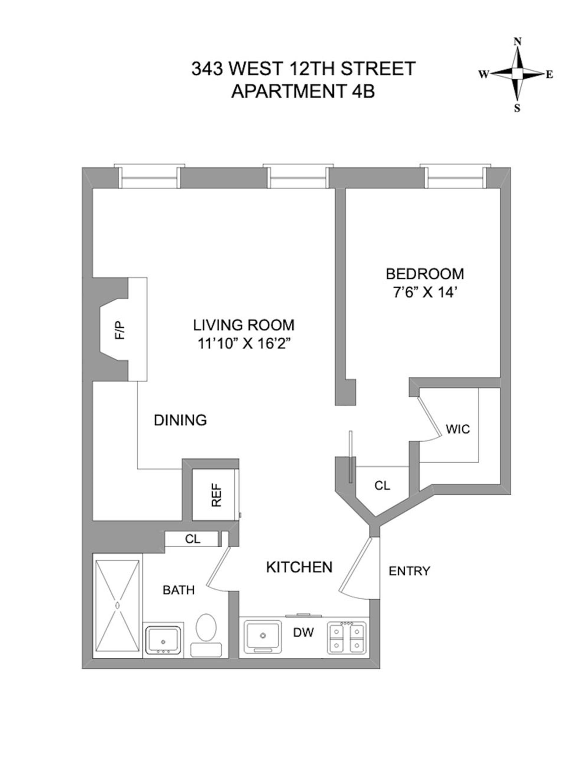Floorplan for 343 West 12th Street, 4B
