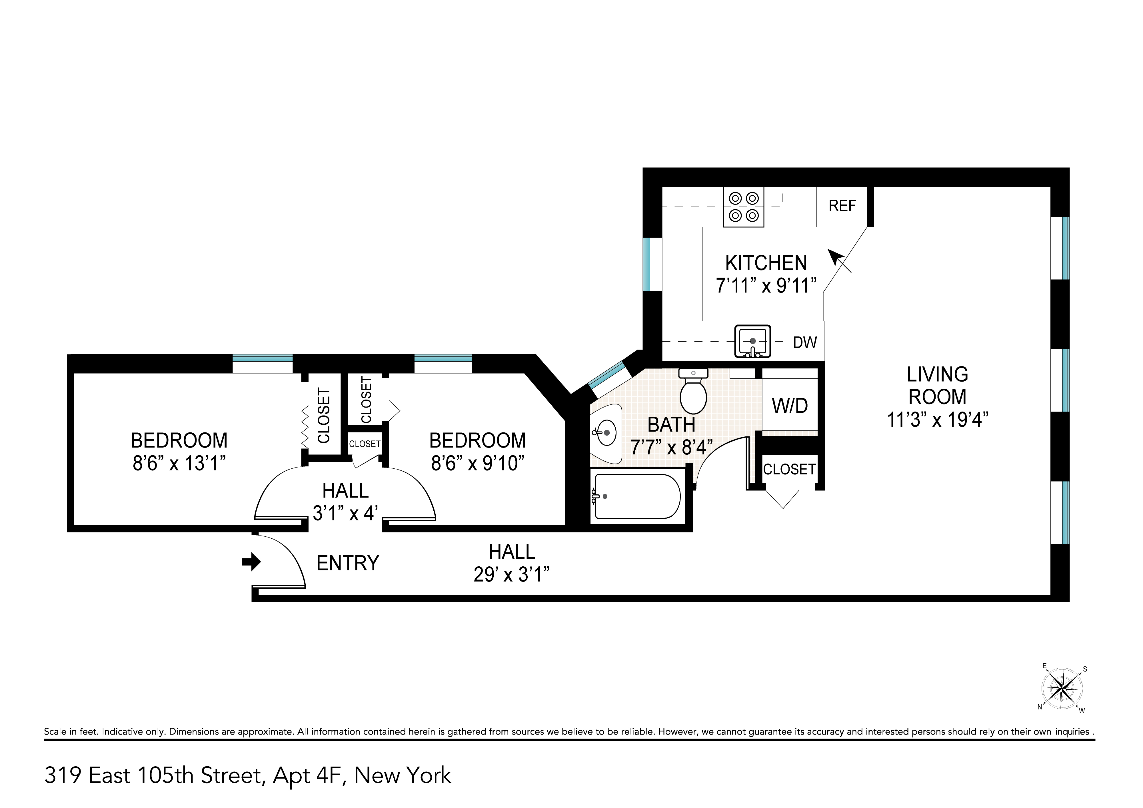 Floorplan for 319 East 105th Street, 4F