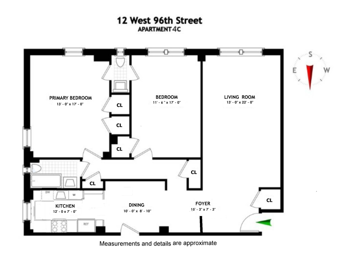 Floorplan for 12 West 96th Street, 4C