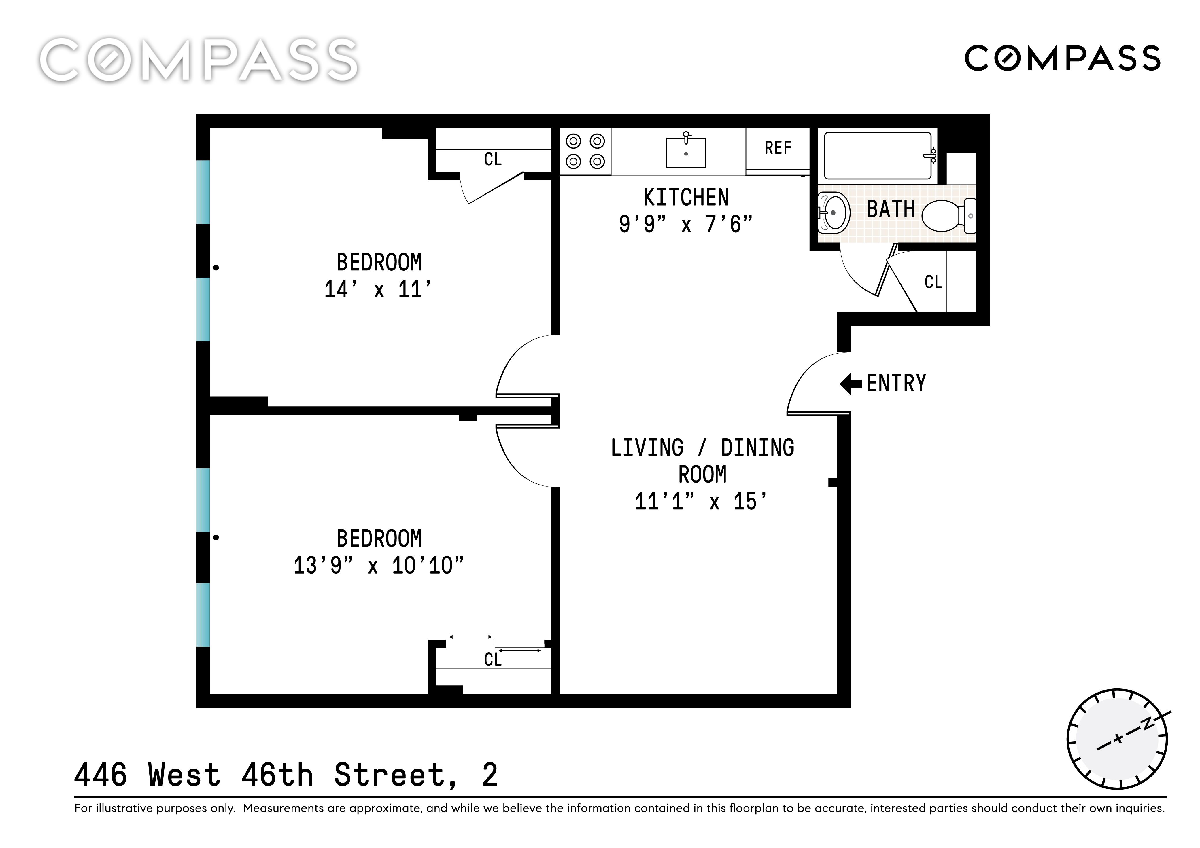 446 West 46th Street 2, Hell S Kitchen, Midtown West, NYC - 2 Bedrooms  
1 Bathrooms  
3 Rooms - 