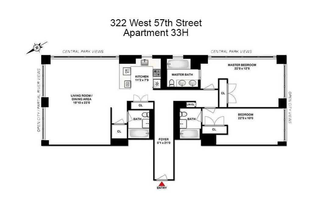 Floorplan for 322 West 57th Street, 33H