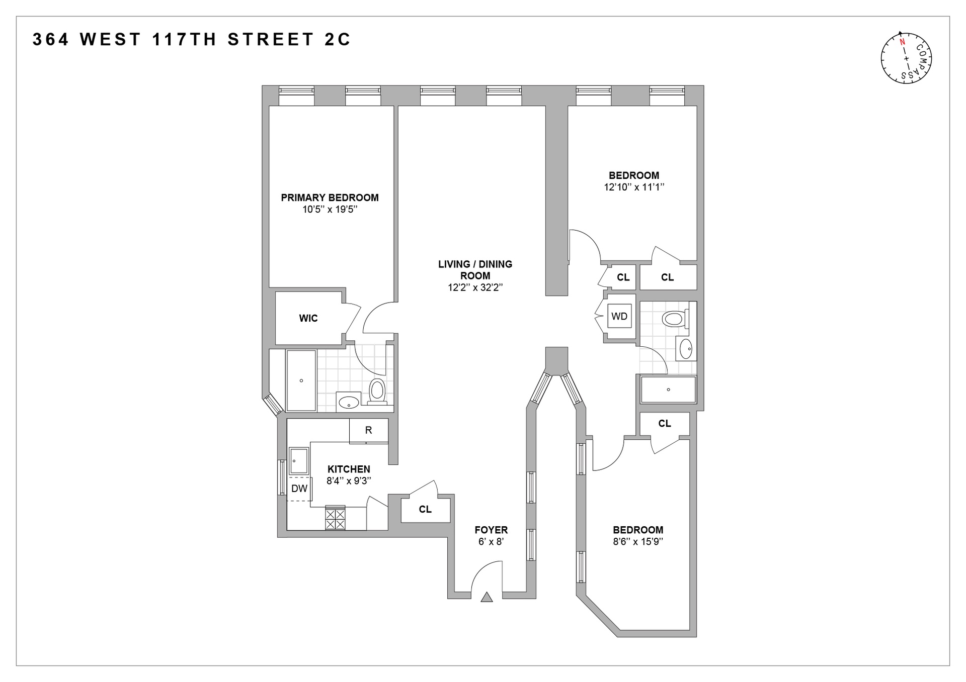Floorplan for 364 West 117th Street, 2C