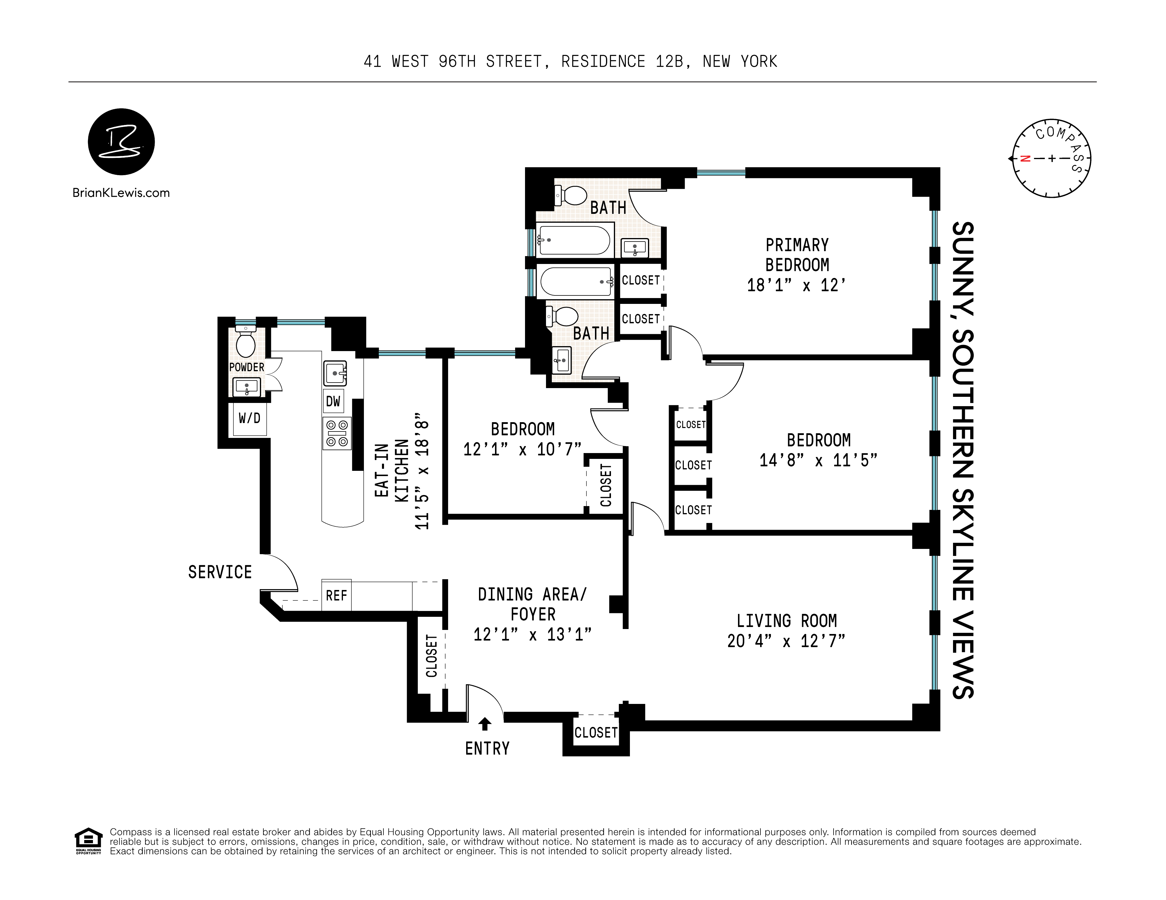 Floorplan for 41 West 96th Street, 12B