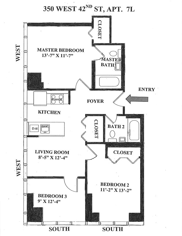 Floorplan for 350 West 42nd Street, 7L