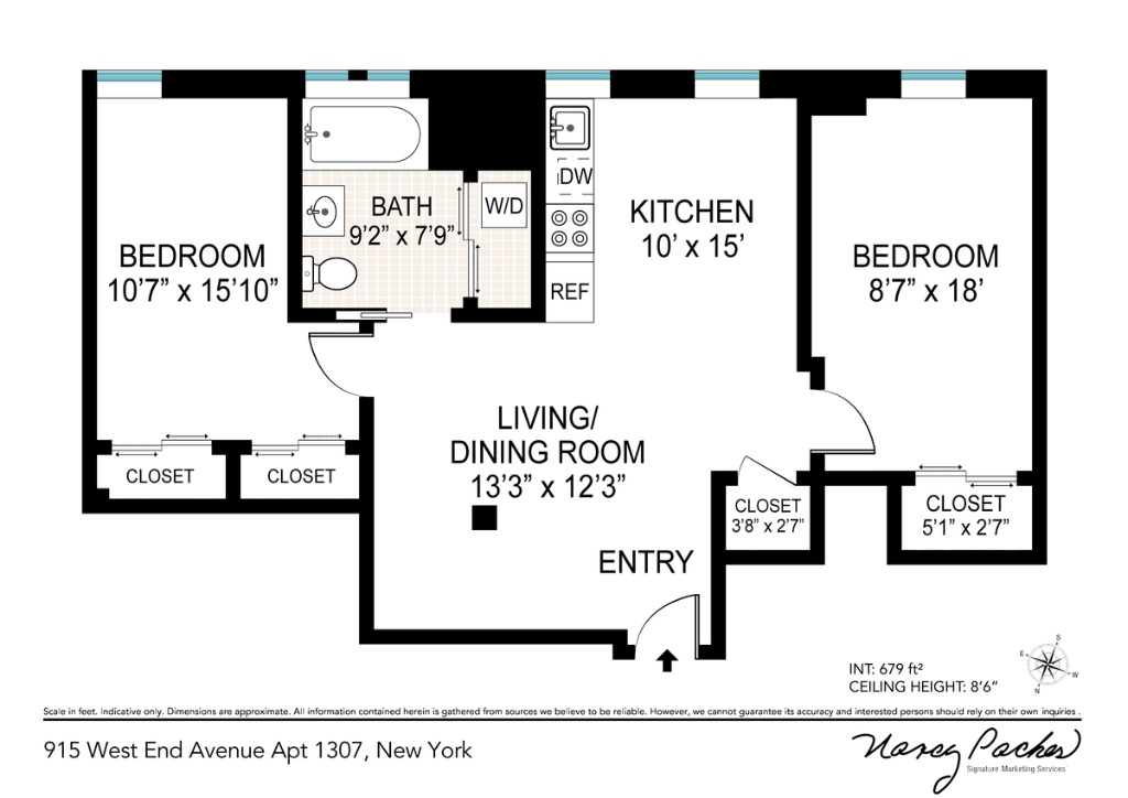 915 West End Avenue 1307, Upper West Side, Upper West Side, NYC - 2 Bedrooms  
1 Bathrooms  
4 Rooms - 