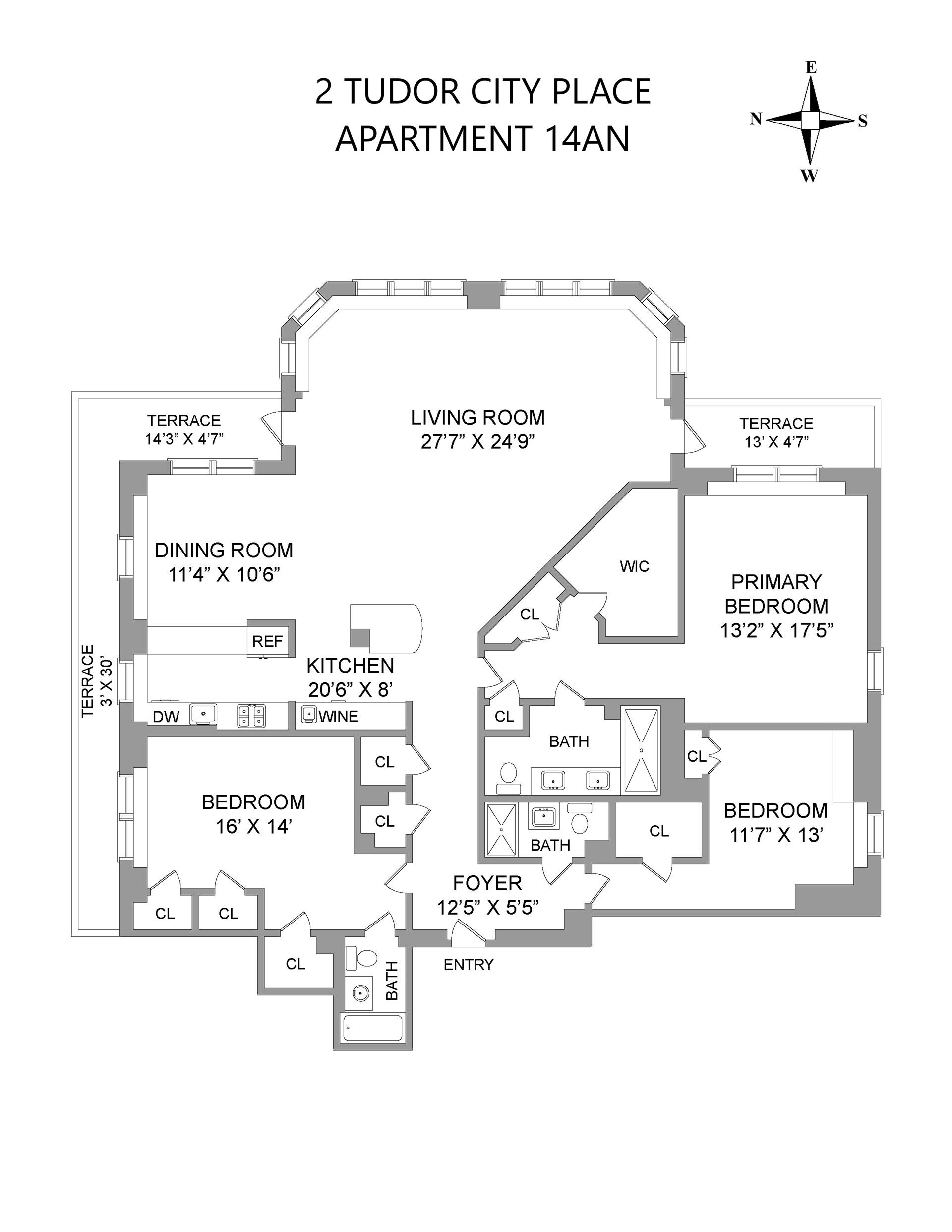 Floorplan for 2 Tudor City Place, 14AN