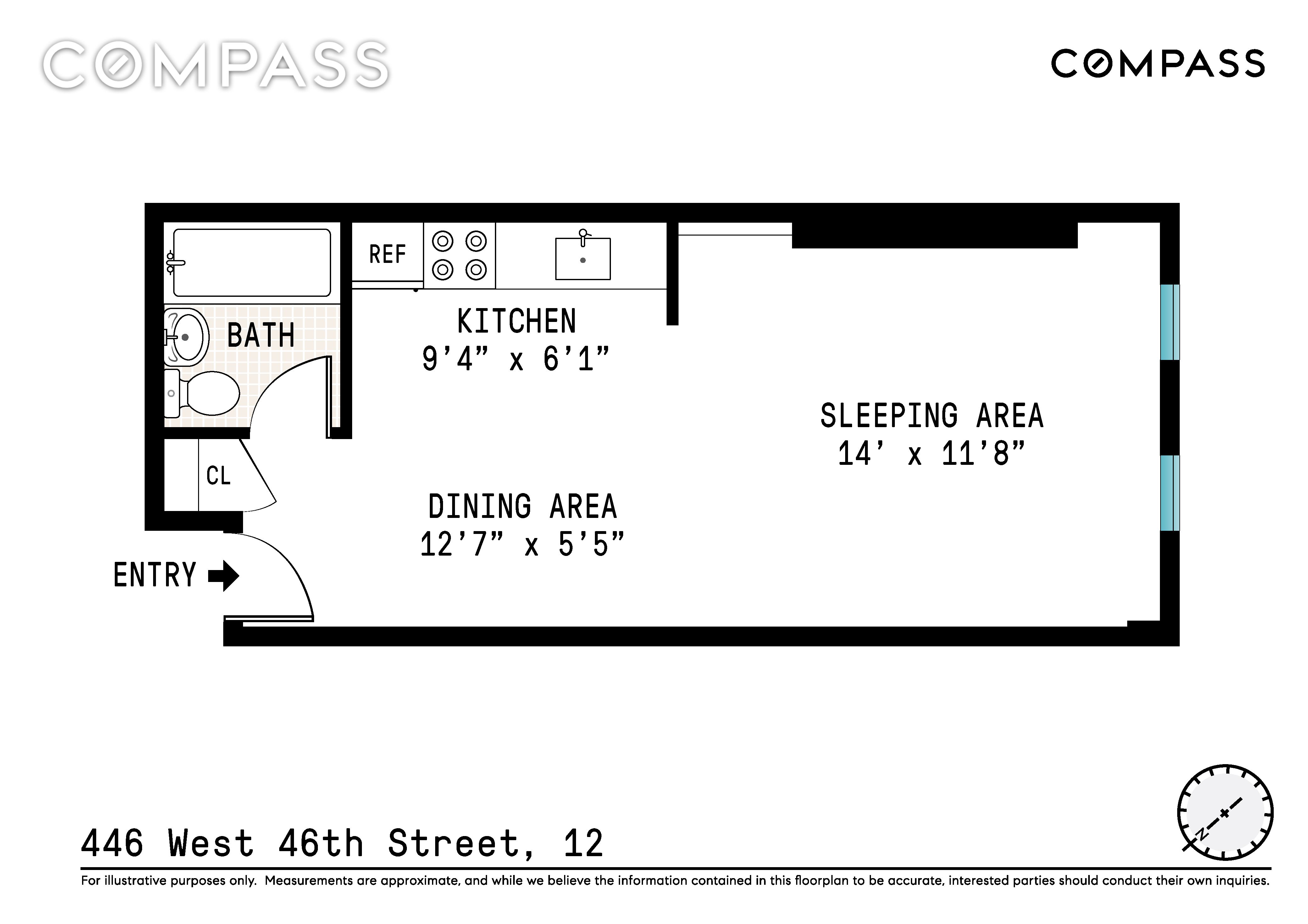 446 West 46th Street 12, Hell S Kitchen, Midtown West, NYC - 2 Rooms - 