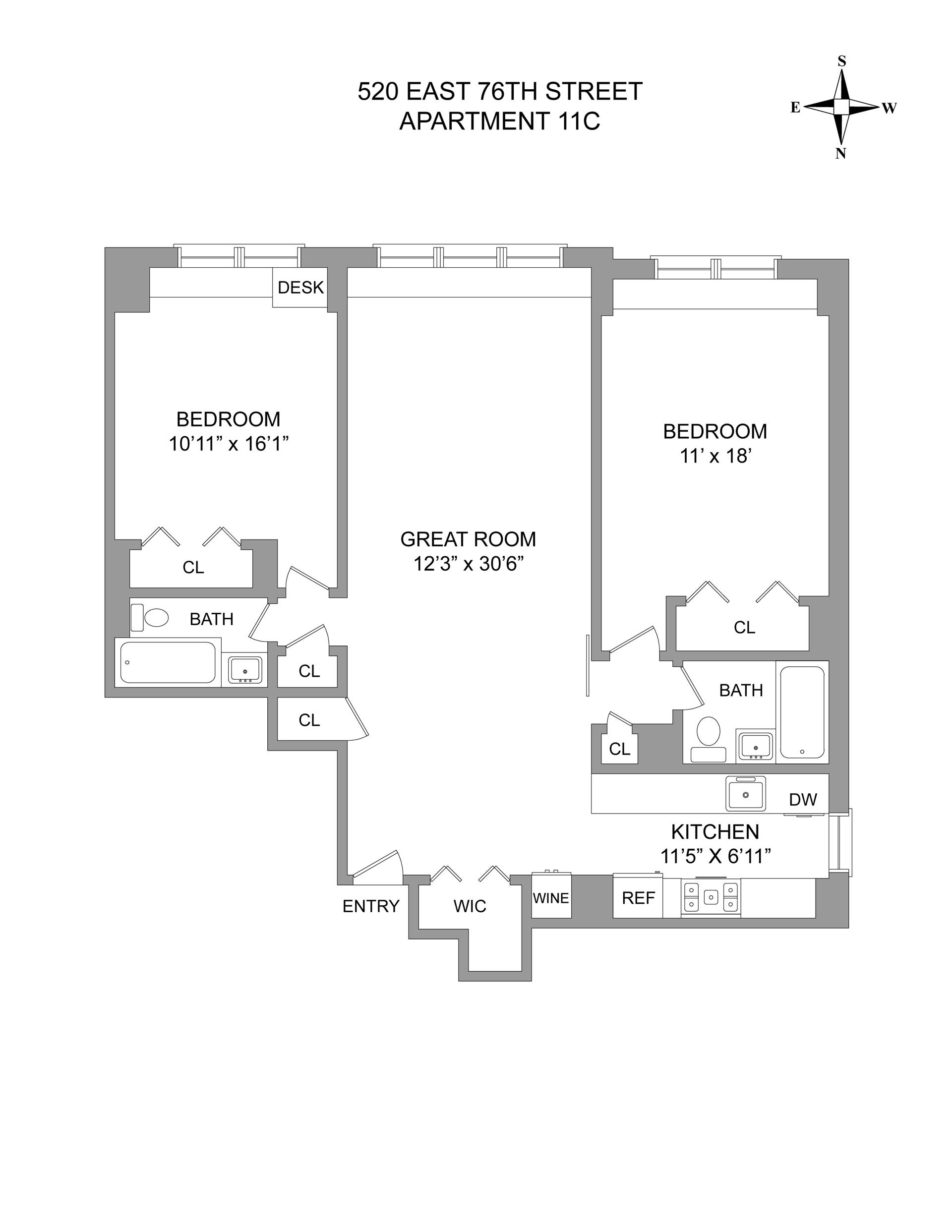 Floorplan for 520 East 76th Street, 11C