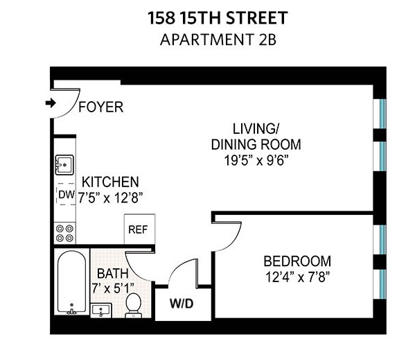 Floorplan for 158 15th Street, 2B