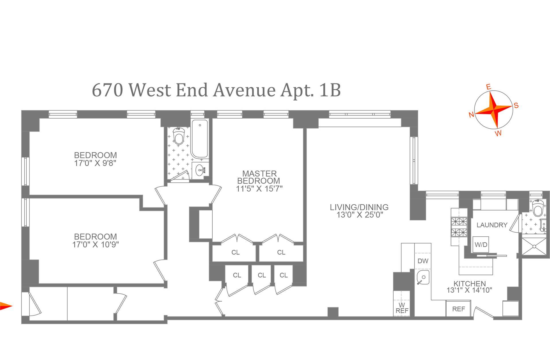 Floorplan for 670 West End Avenue, 1B