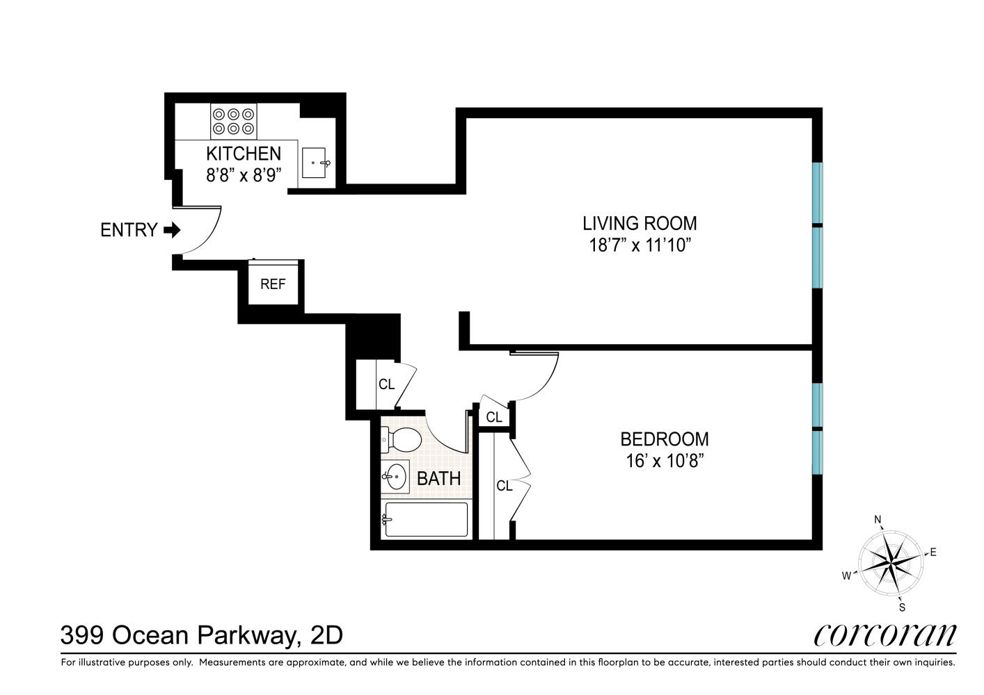 399 OCEAN Parkway, New York, NY 11218, 1 Bedroom Bedrooms, 4 Rooms Rooms,1 BathroomBathrooms,Residential,For Sale,OCEAN,RPLU-33422979948