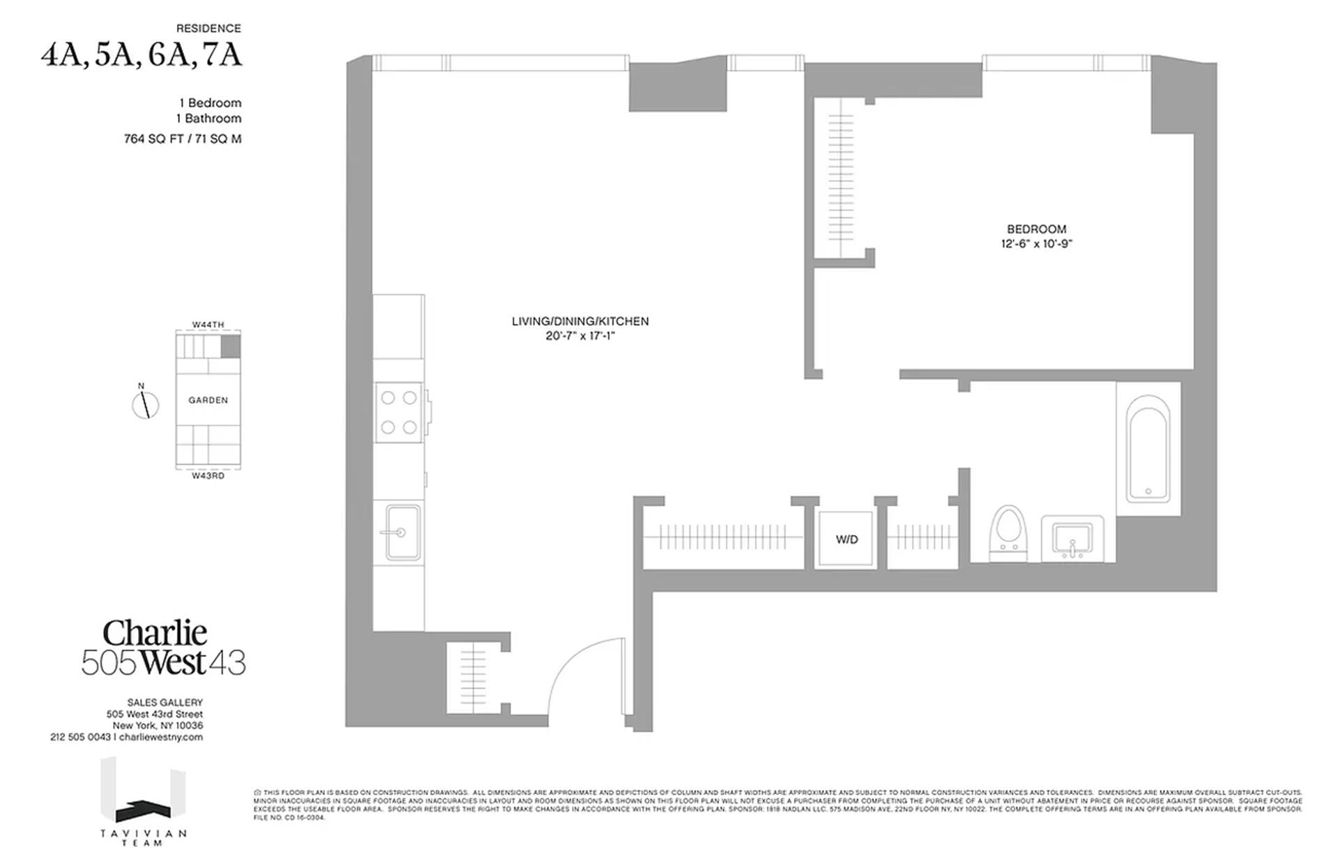 Floorplan for 505 West 43rd Street, 6A