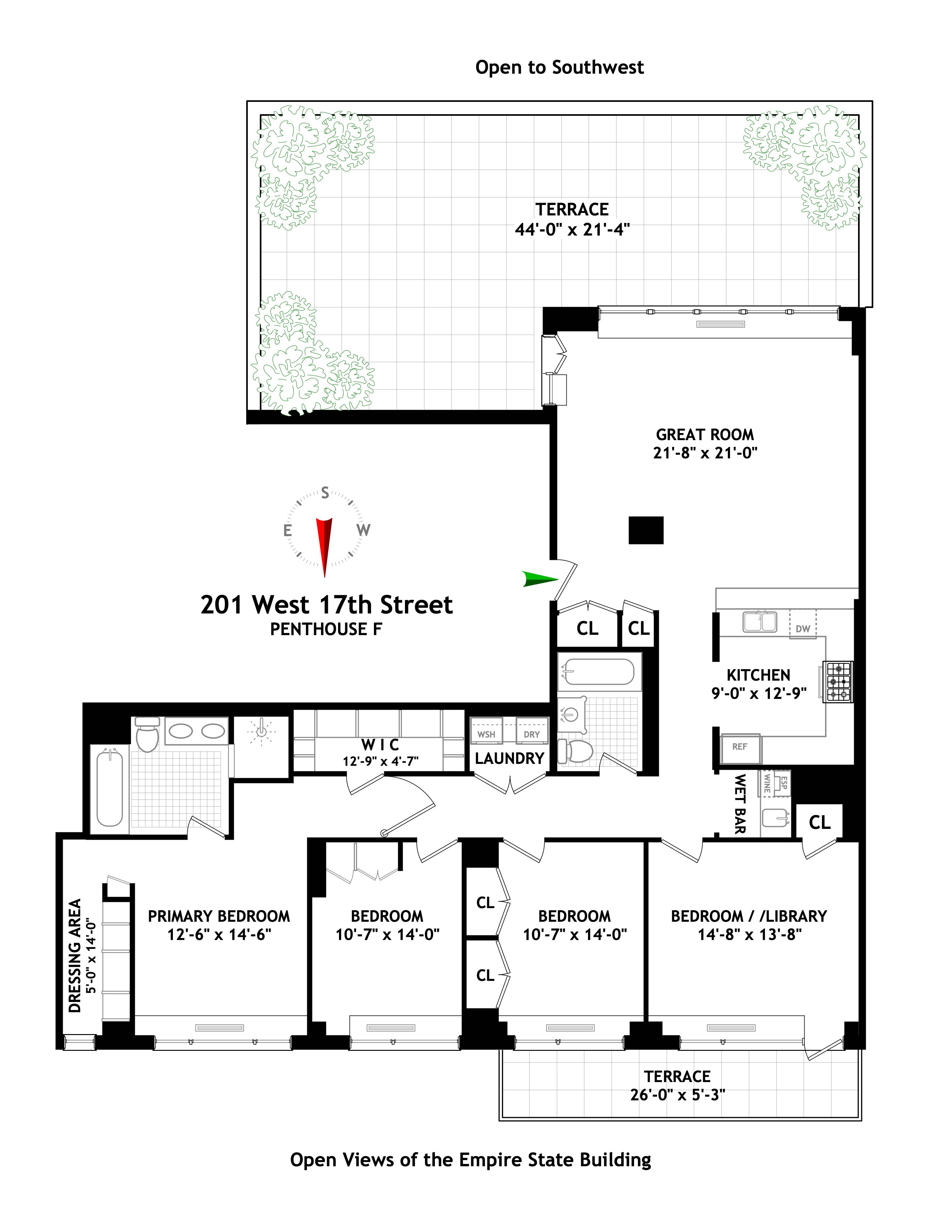 Floorplan for 201 West 17th Street, PHF