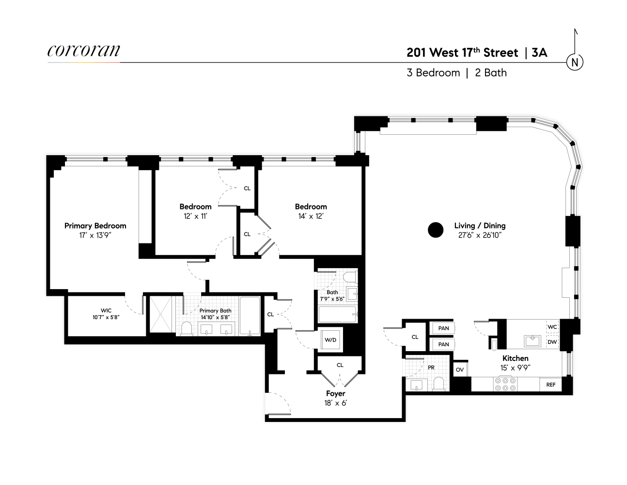 Floorplan for 201 West 17th Street, 3A